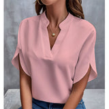 2025 Summer New V-Neck Shirt Women Solid Color Casual Buffet Shirt