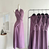 New Femininity Purple V-Necked Neck Dress Female Design Feel Belt Strap Vest Skirt