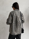 2025 New Retro Leopard Print Niche Collar Denim Jacket Spring Fashion Loose Trend Jacket