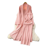 Extremely Simple Style Solid Knitted Light Sister Suit Girl Winter Body-Clamping T-Shirt Dress With Long Open Shirt Jacket