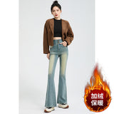 Water Wash Light Blue High Waist Slim Slim Skinny Micro-Tipped Jeans New Velvet Thick Horseshoe Trousers
