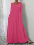 Summer New Long Dress Casual Loose Long Sleeve Solid Color Collar Dress