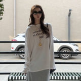 Lazy Wind A Set Of Letter-Print White Long-Sleeved T-Shirt Micro-Permeable Gray Light European Skirt