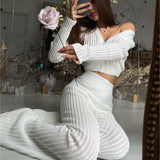 Spring/Summer 2025 New Knitted Set Of Women's Fluorosclumned Casual Solid Color Hollow High-Waisted Trousers Commuting Suit