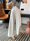 White High-Rise Water Wash Cotton Casual Suit Pants Women's Summer Thin Loose Straight Broad Leg Pants Feel Nine-Point Pants