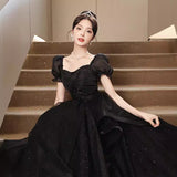 Black Evening Dress Dress 2025 New Banquet Temperament Long-Term Luxury Minit Dinner Hosts Walk Show Evening Dress