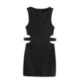 Women's Clothing 2025 Spring New Fashion Simple Open Open Design Sexy Body Repair Mini Dress
