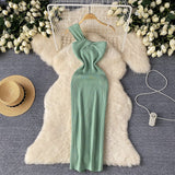 High-End Knitted Collar Dress Women's Summer Irregular Light Luxury Open Design Pure Hottie Dress