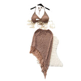 Ins Holiday Suit Women's Design Bikini Hanging Neck Vest Tuxedo Skirt Knitted Two-Piece