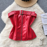 Women's Top 2025 New Sexy Breast-Skin Locomotive Suit With Hot Babes Short-Cut Umbilish T-Shirt Tide