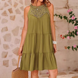 2025 Summer Sleeveless Dresses Casual Sleeveless A-Line Hierarchal Swing Vest Skirt Beach Vacation Mini