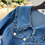 Small And Cooked Wind Dolls To Receive Waist Metal Buckle Temperament Casual Long Denim Dress 0011