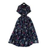 French Niche High-End Light Style Single Row Buckle Short-Sleeved Printed Shirt Dress Female Magenta Vintage Chiffon Dress