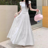 Long-Long Drag Skirt Sunscreen Skirt 95Cm Female Large-Size Cake White Skirt Large Skirt Umbrella Skirt Wrinkled Skirt