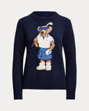 2025RL Autumn/Winter Casual Bear Embroidered Round Collar Collar Cotton Knitted Sweater For Adult Women Long-Sleeved Sweater Couple