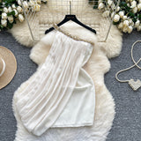 French Retro Style High-End Knitted Dress Women's Summer Lotus Side Single Buckle Design Temperament Luxury Dress