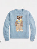 New Women's Cartoon Bear Round Collar High-Necked Knitted Sweater In Autumn And Winter 2025