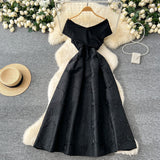 French Dress Women 2025 New Dress High-End Word Shoulder To Receive Waisted Thigh Swing Pony Pony Dress