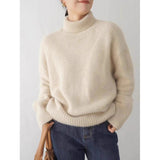 Autumn/Winter 2025 New Thick Solid-Colored Cashmere Knitted Shirt Women High-Collar Short-Sleeve Loose Lazy Sweater