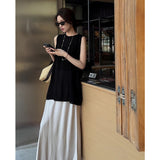Korean Fashion Collar Sleeveless Vest Loose Dress Sweet Sweet Folded Skirt Set