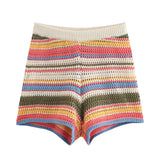 Z Autumn New Striped Printed Short Sleeve Clip Sleeve Casual Shorts Striped Knitted Sling Vests