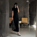 Design-Sense Dress Women's New French Temperament Round-Neck Short-Sleeves Long-Sleeved Baggage Dresses For Women's 2025 Summer