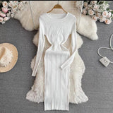 Simple Sexy Pit Strips Body-Body-Groom Knitted Dress Autumn Solid-Colored Bottom Skirt One-Step Dress Woman