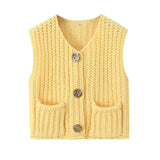 2025 Autumn Street Shirt Fashion Cute Crochet Wool Vest Knitted Thick Knitted Vest Women's Clothing