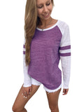 2025Ebay Fashion New Summer Hit-Colored Stripe Splicing Long-Sleeved T-Shirt Round Collar Top Lady