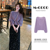 Korean Gentle Lazy Wind Purple Round Jumper Half Skirt Two Sets Of Small Loose Soft Slimy Set