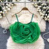 Small-Banded Holiday Wind Eogen Yarn Three-Dimensional Flower Sling Vest Women's Summer New Ocean Chic Short Top