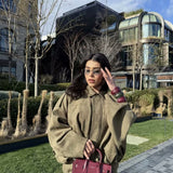 Women's 2025 New Bat Sleeve Loose-Fitting Velvet Bomber Jacket Jacket