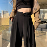 Black New Chinese Style Suit Pants Women Spring And Autumn Small High-Waist Hanging Straight Casual Narrow Version Of Broad Leg Pants