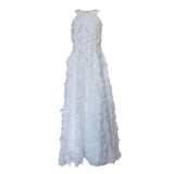 White Feather Hanging Neck Open Shoulder Fashion Atmosphere Thin Long Skirt Evening Dress Students Graduation Performance Choral Costume