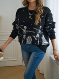 New Women's TUME Exploding Halloween Jaccupy Black Skull Knitted Knitted Sweater