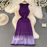 2025 Summer High-End Sense Temperament Round Recipient Waist Thin A-Word Mesh Splicing Knitted Vest Dress