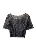 Station Heavy Industry Nail Polish Glid Round Neck Short Sleeve T-Shirt Women's High-End Temperament Slimming Short