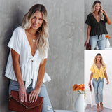 2025 Summer New Women's Pure Color Splicing Loose Short-Sleeved Strap Lotus Edge Top
