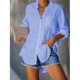 New Ladies Shirt Solid Color Large Size Casual Loose Buckle Shirt Women's Clothing