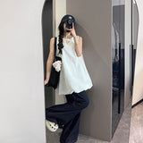 Summer Temperament Lazy Sleeveless Tidly Sleeveless Dress Women's Summer Loose Broad Legs Trousers Casual Set