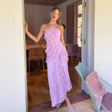 2025 Summer Women's New Temperament Of The Famous Lotus Leaves Side Fold Hanging Neck Hanging Dress Dress Dress Dress Dress