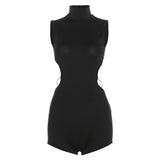 2025 Summer Fashion Trend Women's New Round Collar Hollow Repair Body Pick-Up Full-Body Jump-Up Band Pants