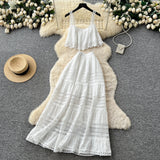 Holiday Style Dress Summer New Three-Dimensional Flowers Twilled Shoulderless Sleeveless Waist-Sloping Long Dress