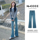 Small Pendant Horn Pants 2025 New Spring And Autumn High-End Blue High-Waisted Micro-Horn Jeans Woman