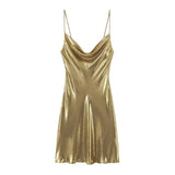 Women's Clothing 2025 Winter New Fashion Banquet Bright Metal Collar Short Sling Dress