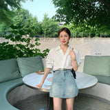 White V-Neck Short-Sleeved Shirt Women Thin Summer Professional Sister Shirt Small French Temperament Shirt