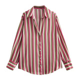 New Women's Clothing In Autumn 2025 20 Color Buff Silk Densate V Collar Long-Sleeved Striped Vertical Shirt