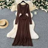 Korean Slebock Crochet Dress Women's Waist Show Thin Sleeve Skirt Inside The Bottom Sling Skirt Two Sets