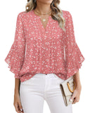 Lotus Leaf Seven-Sleeve Tops Solid Color Fashion Casual Casual V-Neck Business Shirt Chiffon Women's Clothing