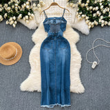 Chic Port Style Vintage Denim Dress Design With A Long Sling Dress In The Fork